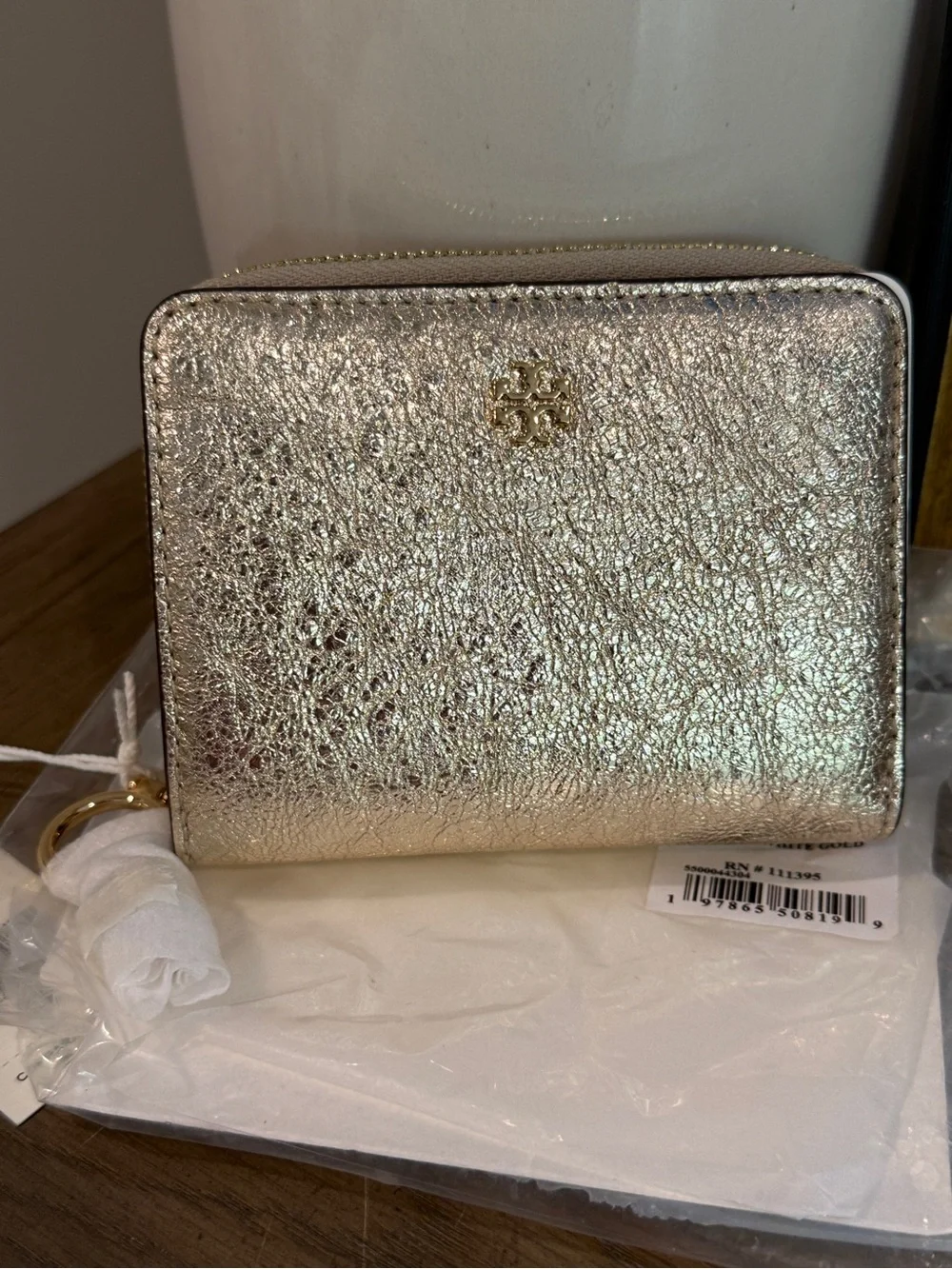 Tory Burch Emerson Gold Metallic Charms Mini Wallet 177012 retail $245 NWT